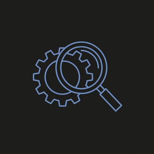 Diagnostic service magnifying glass and gear icon